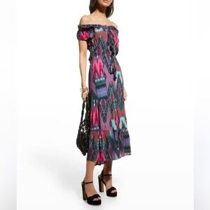 Figue Gianna Midi Dress Size Small Pink Blue Print Bohemian